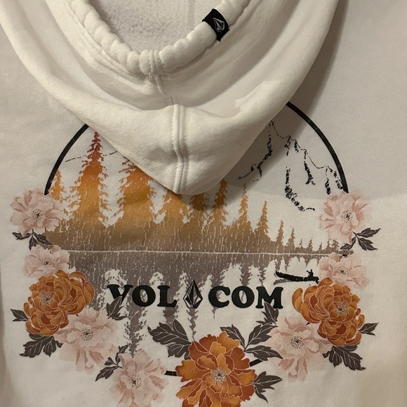 Vintage Volcom Skate Surf Floral White Hoodie Women Long Sleeve Sweater XS - Picture 9 of 11